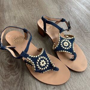 Jack Rogers Elise Denim Gold‎ Wrap Sandals 8M Dark Wash Flats Flip Flops Heeled